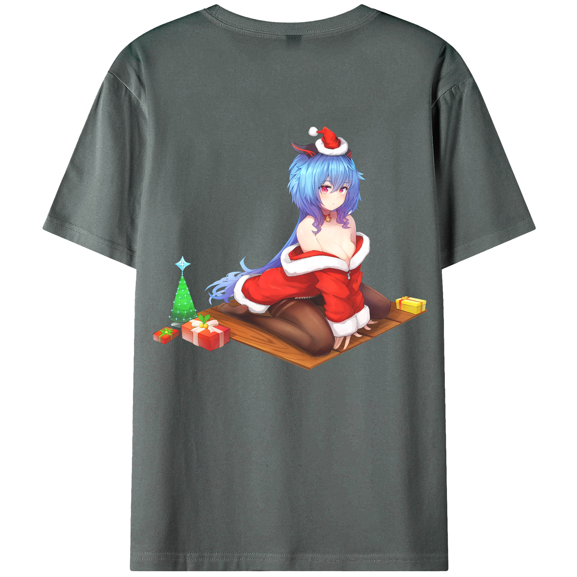 げんし神 甘雨 かんう genshin Ganyu 綿100％ メンズ半袖Tシャツ（バックプリント） 通気性